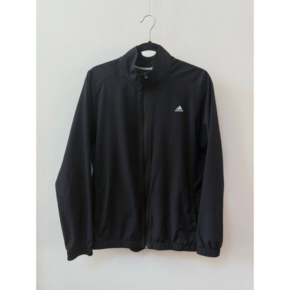 Adidas Golf Woven Womens Jacket Large Black Full Zip Pockets Lightweight Walking - Picture 1 of 12